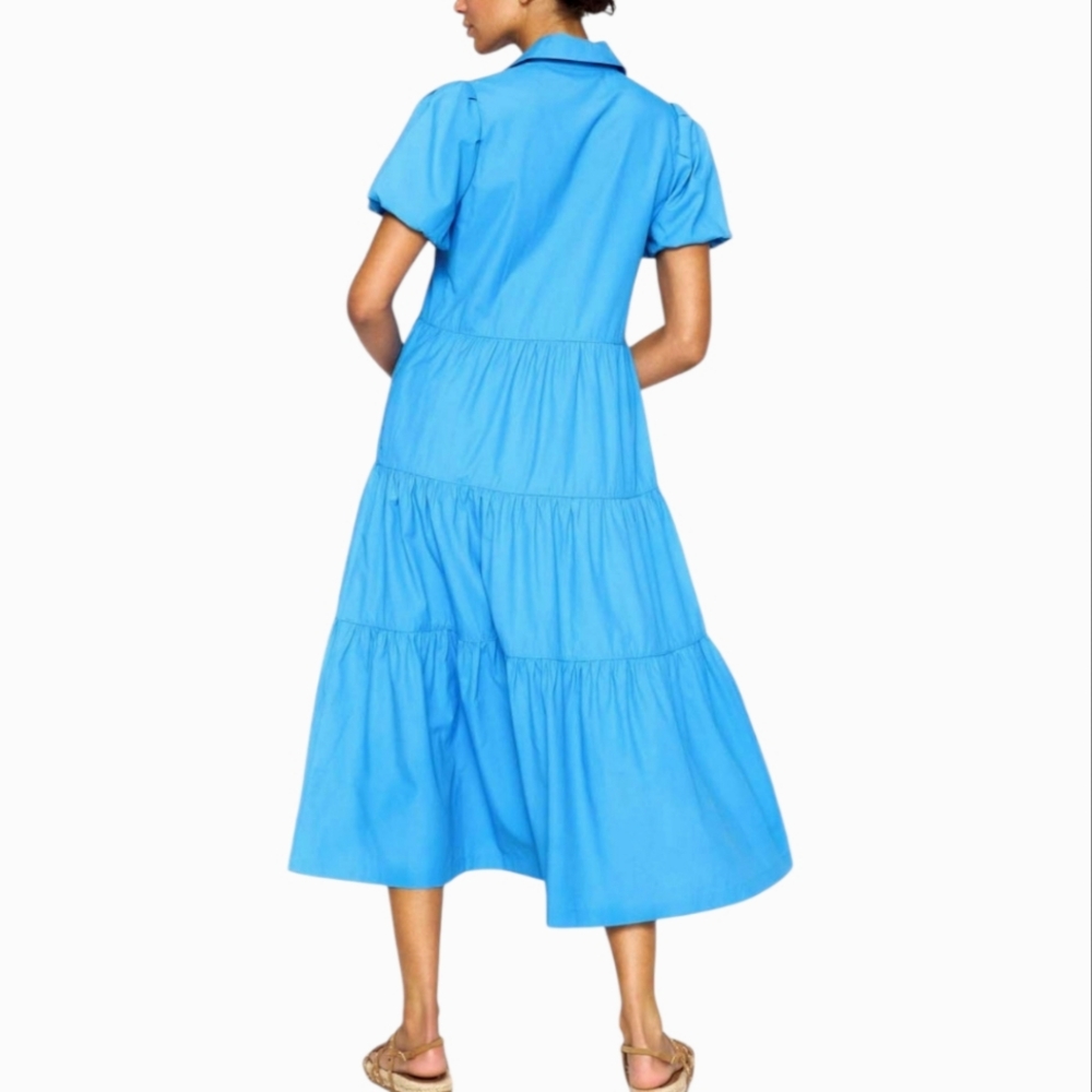 Brochu Walker Vivid Sky Blue Midi Sundress with Notched Collar and Short Sleeves - Picture 3 of 12